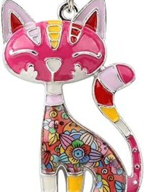 NEW Cat Necklace Enamel Alloy Chain Pendant Colorful Standout Jewelry Kitty